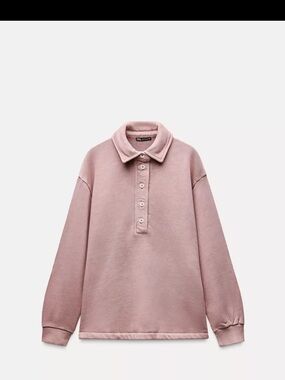 Zara Dusty Oversized Pink Button-Up Polo Sweater